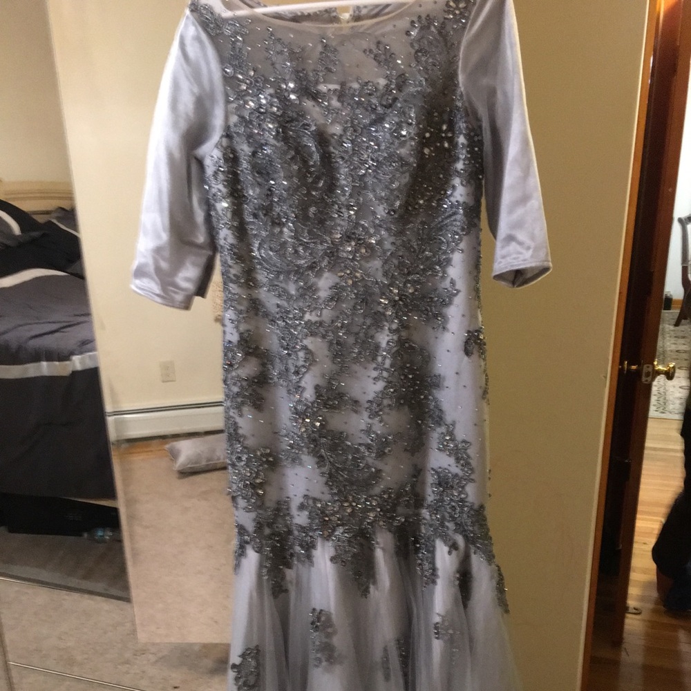 Light gray lace custom bridesmaid dress